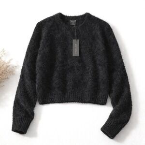 Rachel Zoe Black Eyelash Knit Metallic Shimmer Sweater Size M | NEW